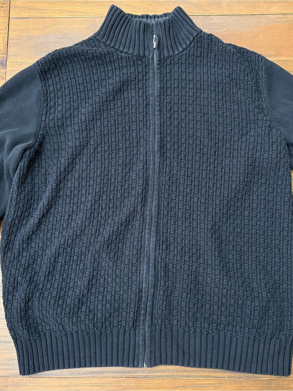 Calvin Klein Black Full-Zip Textured Knit Sweater